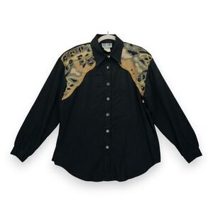 Vintage 90s City Girl Sport Embellished Button Down‎ Size 12 Long Sleeve Leopard